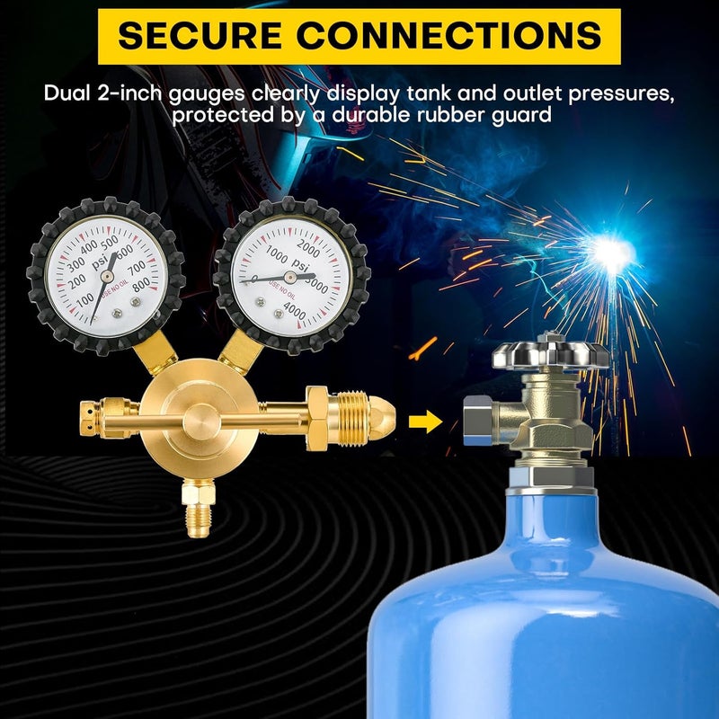 Acymner Heavy-Duty Nitrogen Regulator 0-800 PSI | Nitrogen Regulator Hvac, CGA580 Inlet, 1/4-Inch Male Flare Outlet, Brass Body, Double Gauges, Ideal for HVAC Purging and Pressure Charging - Image 4